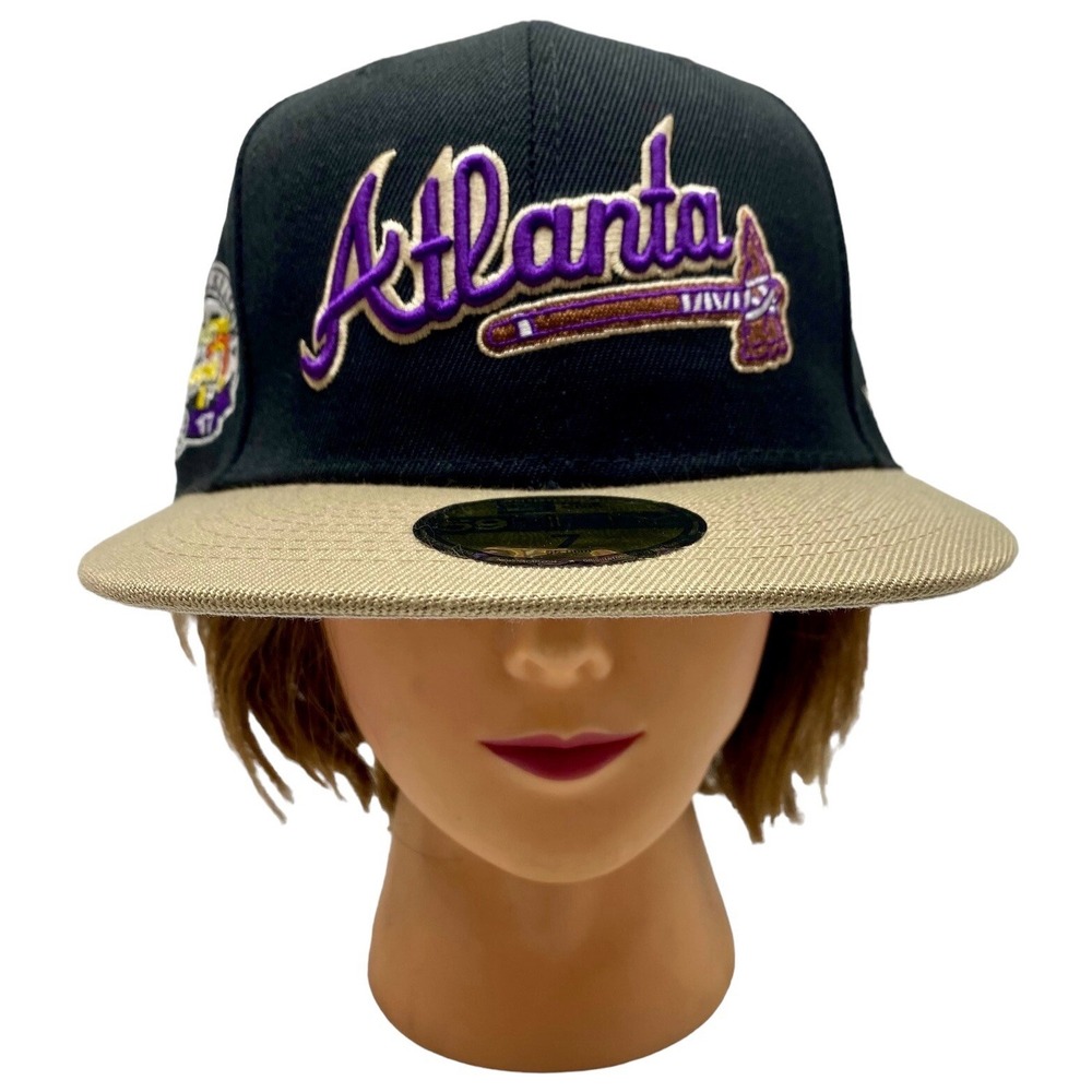 New Era Atlanta Braves Just‎ Caps Black Crown 59FIFTY Fitted Sz-7